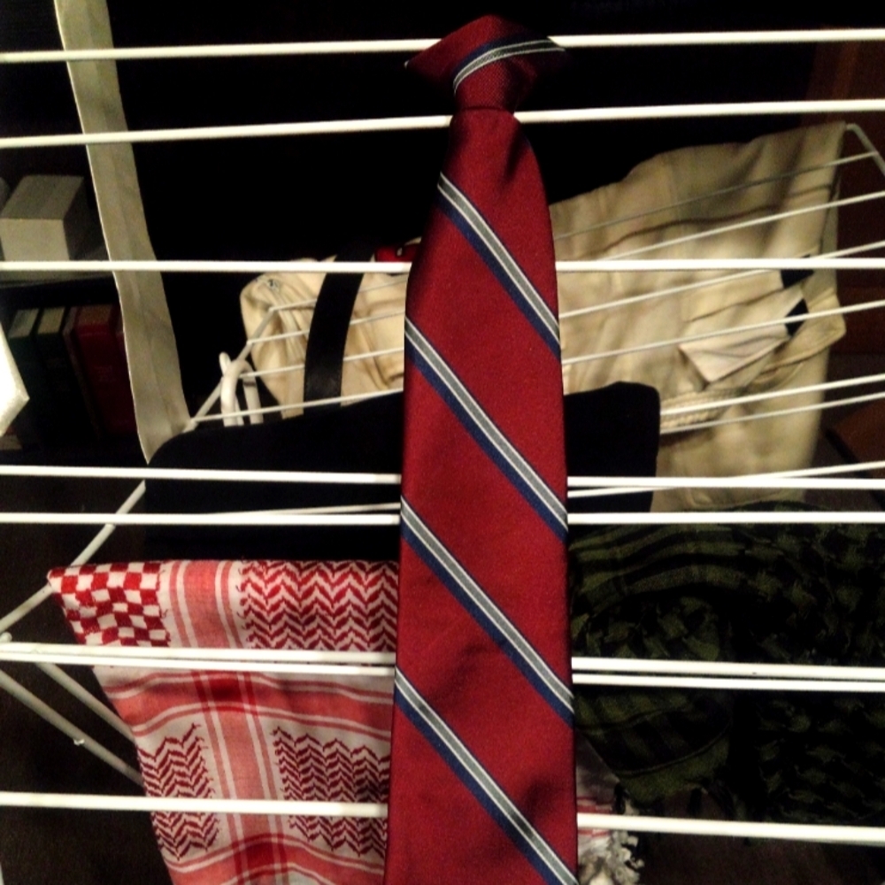 Elegant Red Clip  Striped Men's Tie Vintage Y2K Made In China ,